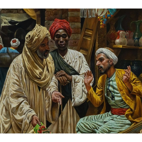 Kapalı Çarşıda Halı Tüccarları Yağlı Boya Tablo 80x100 cm