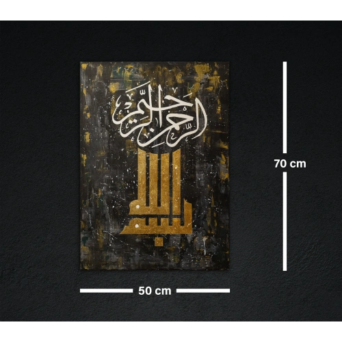 Kufi Besmele Modern Kaligrafi Kanvas Tablo 50x70 cm