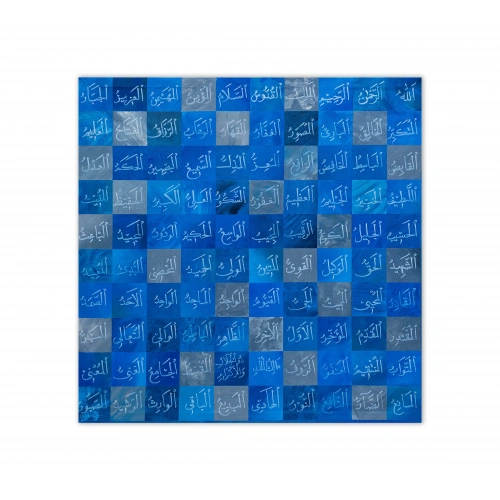 Mavi Esma Ül Hüsna Allahın 99 İsmi 100x100 cm