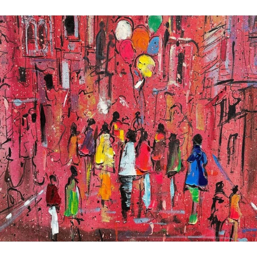 Pembe Galata Altın Varaklı İstanbul Kanvas Tablo 80x120 cm