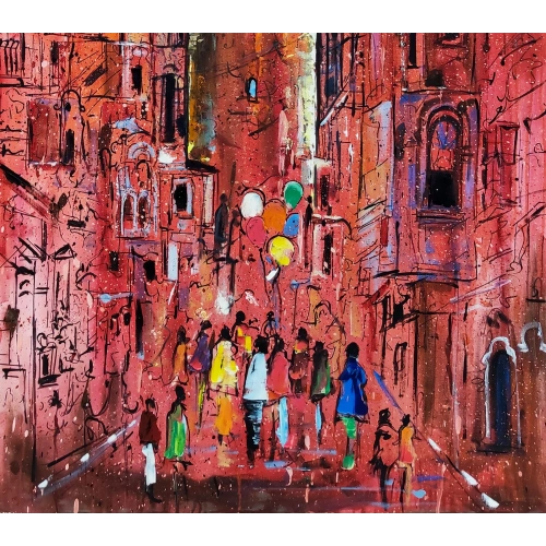 Pembe Galata Altın Varaklı İstanbul Kanvas Tablo 80x120 cm