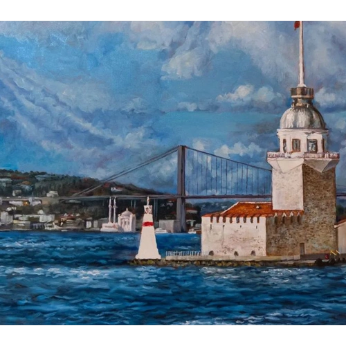 Semada Semazenler ve Galata Kulesi Yağlı Boya Tablo 120x120 cm