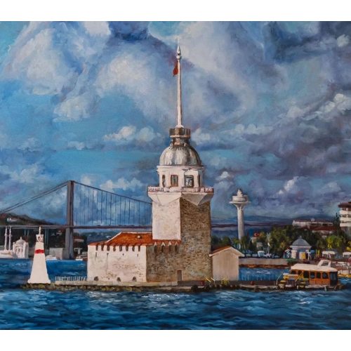 Semada Semazenler ve Galata Kulesi Yağlı Boya Tablo 120x120 cm