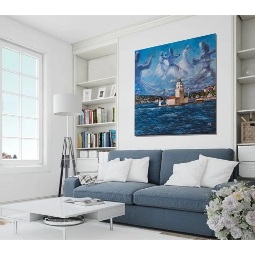 Semada Semazenler ve Galata Kulesi Yağlı Boya Tablo 120x120 cm