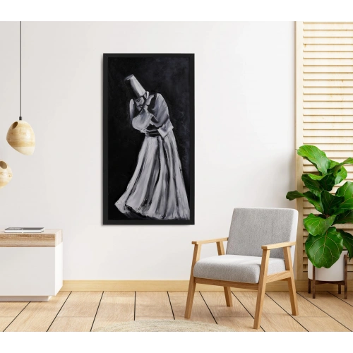 Semazen Derviş Beyaz Kanvas Tablo 60x120cm