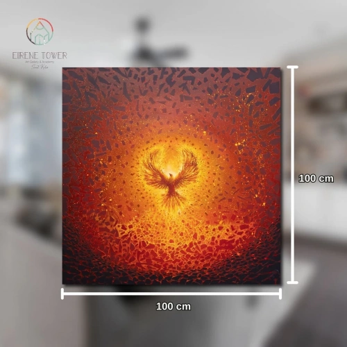 Yıkımın ortasında yeniden doğan ne varsa, bu tablonun içinde! Simurg Anka Kuşu eşsiz eserimiz 100x100cm