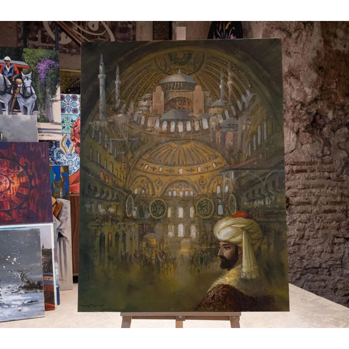 Ayasofya ve Fatih Sultan Mehmet Yağlı Boya Tablo Remzi Taşkıran 90x120cm