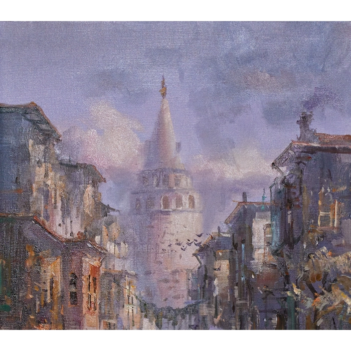 Galata Kulesi Yağlı Boya Kanvas Tablo Remzi Taşkıran 50x70cm