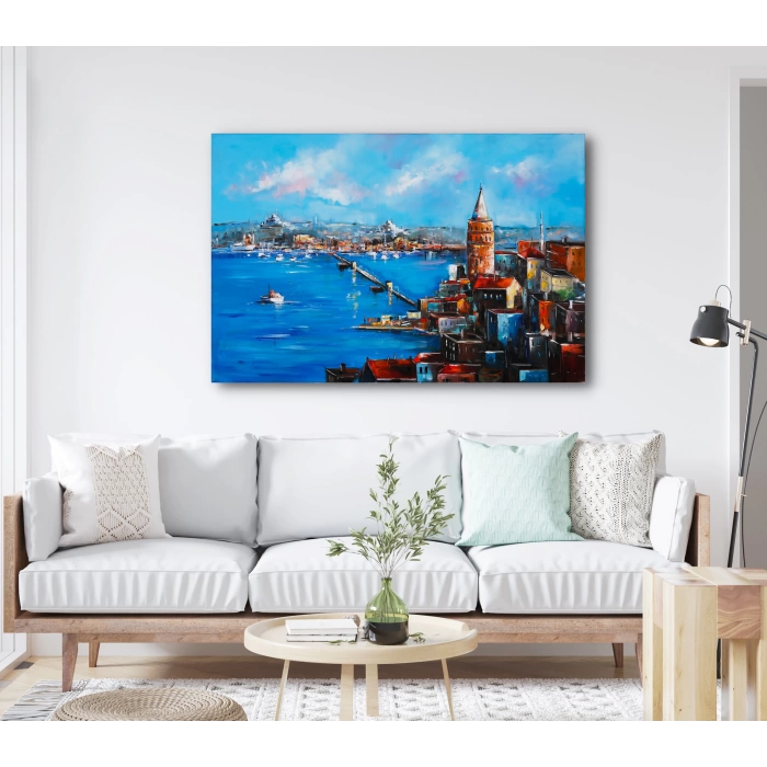 Mavi Galata Tarihi Yarımada Manzarası İstanbul Kanvas Tablo 80x120 cm