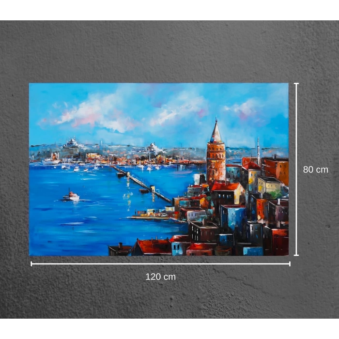 Mavi Galata Tarihi Yarımada Manzarası İstanbul Kanvas Tablo 80x120 cm