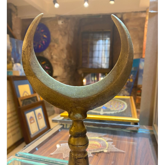 Osmanlı Tuğrası İşlemeli Hilal Başlı Alem