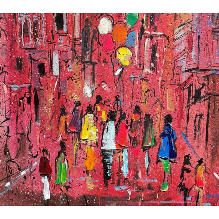 Pembe Galata Altın Varaklı İstanbul Kanvas Tablo 80x120 cm