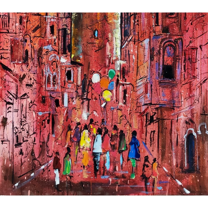 Pembe Galata Altın Varaklı İstanbul Kanvas Tablo 80x120 cm