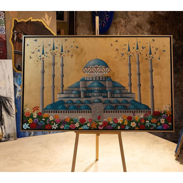 Sultan Ahmet Mavi Cami Altın Varaklı Kanvas Tablo 100x160 cm