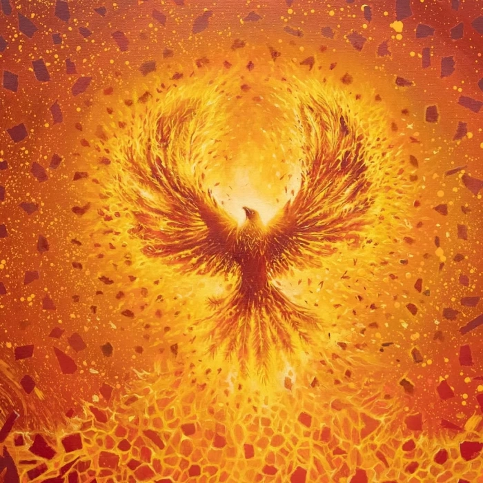 Yıkımın ortasında yeniden doğan ne varsa, bu tablonun içinde! Simurg eşsiz eserimiz 100x100cm