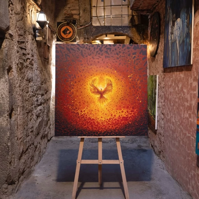 Yıkımın ortasında yeniden doğan ne varsa, bu tablonun içinde! Simurg eşsiz eserimiz 100x100cm