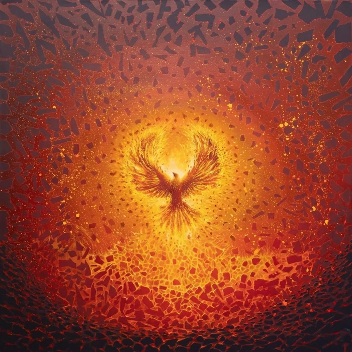 Yıkımın ortasında yeniden doğan ne varsa, bu tablonun içinde! Simurg eşsiz eserimiz 100x100cm