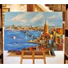 Mavi Galata Tarihi Yarımada Manzarası İstanbul Kanvas Tablo 80x120 cm