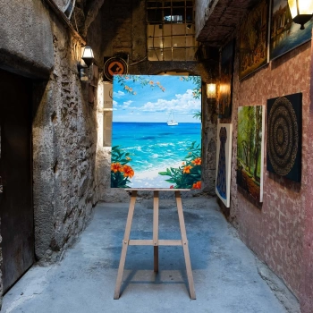 Bir Yaz Akşamı Sahilde Eşsiz Yağlı Boya Tablo Eserimiz 70x90cm