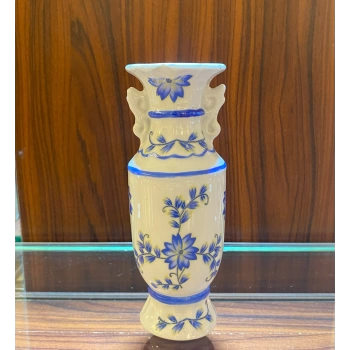 Çiçek Desenli Kulplu Dekoratif Vazo