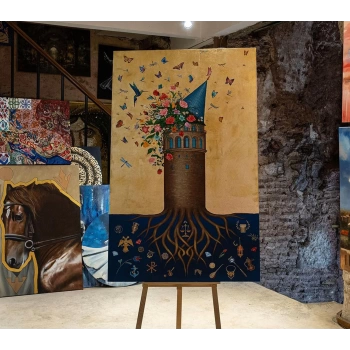 Galata Kulesi Altın Varaklı Modern Tablo 100x160 cm