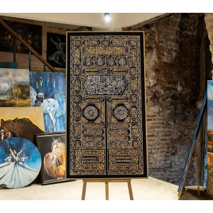 Kabe Örtüsü Altın ve Gümüş Varaklı İslami Hat Tablo 80x154 cm
