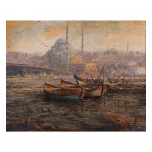 Kayıklar Yağlı Boya Kanvas Tablo Remzi Taşkıran 40x50cm