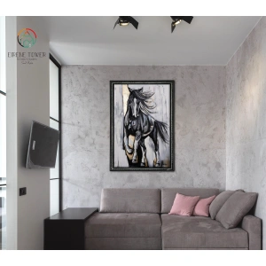 Altın Varaklı Siyah At 80x120 cm