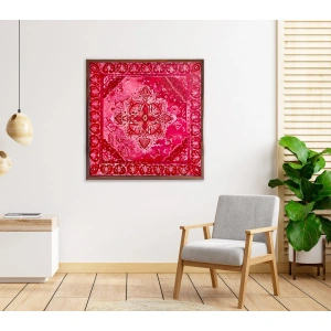 Geleneksel Türk Kilimi Desenli Etnik Fuşya Tablo 83x83cm