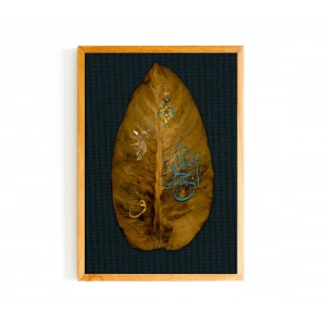 Kauçuk Yağrağı Üzerine Mevlana Figürlü Tezhip Sanatı 19x36cm
