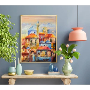 Mavi Kırmızı İstanbul Yağlı Boya Kanvas Tablo 50x70 cm