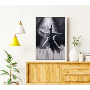 Mevlana Semazen Siyah Beyaz Kanvas Tablo 60x90cm