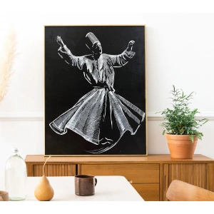 Mevlana Semazen Siyah Beyaz Kanvas Tablo 50x70 cm