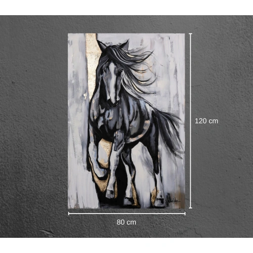 Altın Varaklı Siyah At 80x120 cm