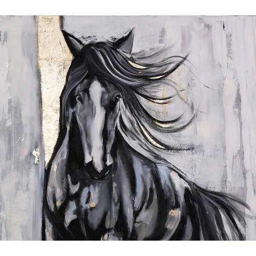 Altın Varaklı Siyah At 80x120 cm