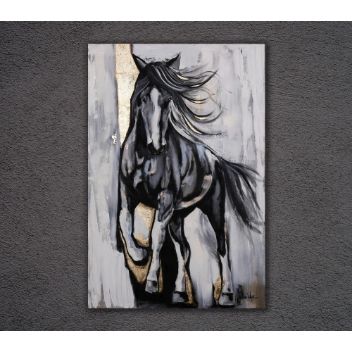 Altın Varaklı Siyah At 80x120 cm