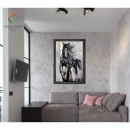 Altın Varaklı Siyah At 80x120 cm