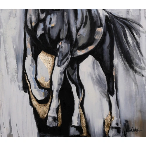 Altın Varaklı Siyah At 80x120 cm