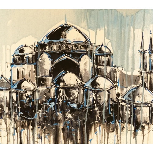 Aya Sofya Cami Mavi Kanvas Tablo 60x120 cm