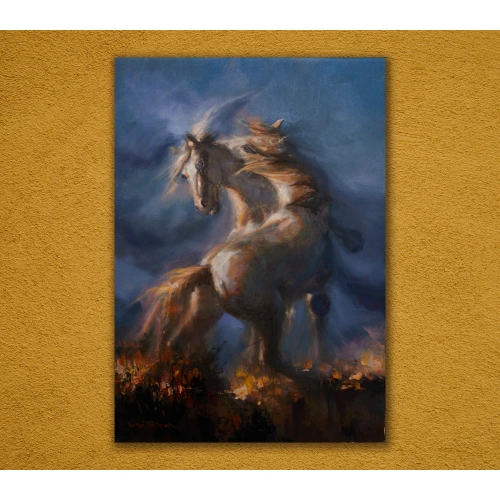 Beyaz Atlar Yağlıboya Kanvas Tablo 70x100cm