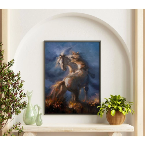 Beyaz Atlar Yağlıboya Kanvas Tablo 70x100cm