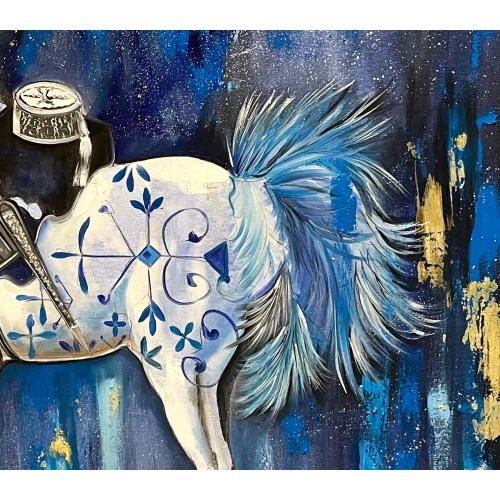 Beyaz Sirk Atı Altın Varaklı Modern Tablo 100x100cm