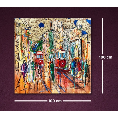 Beyoğlu İstiklal Caddesi Soyut Yağlı Boya Tablo 100x100 cm