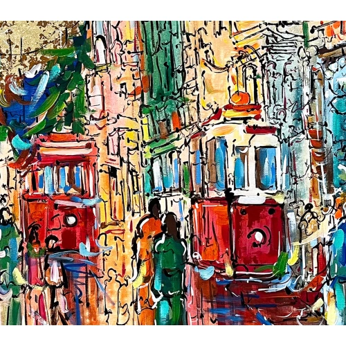 Beyoğlu İstiklal Caddesi Soyut Yağlı Boya Tablo 100x100 cm