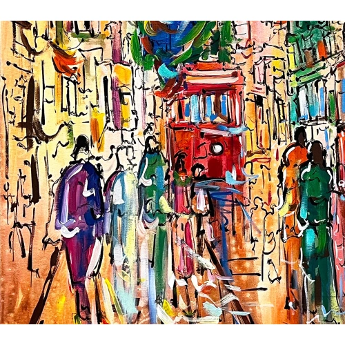 Beyoğlu İstiklal Caddesi Soyut Yağlı Boya Tablo 100x100 cm