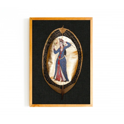 Çiçekçi Kız Yaprak Sanatı 18x30 cm