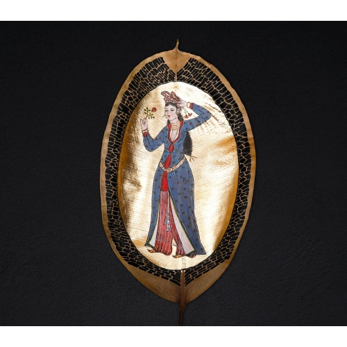 Çiçekçi Kız Yaprak Sanatı 18x30 cm