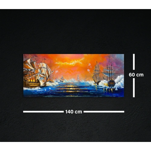 Denizde Savaş Yağlı Boya Kanvas Tablo 60x140 cm