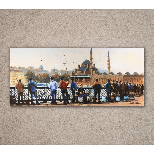 Galata Köprüsünde Balık Tutan İnsanlar 60x140 cm