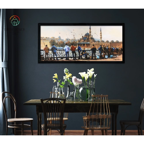 Galata Köprüsünde Balık Tutan İnsanlar 60x140 cm